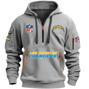 Athletic Half-Zip Hoodie, Team-Style Logo Print Hoodie Gift For Football Fans DNFL13 - Grey