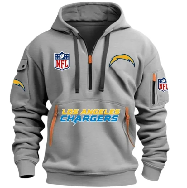 Athletic Half-Zip Hoodie, Team-Style Logo Print Hoodie Gift For Football Fans DNFL13 - Grey
