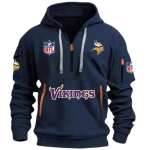Lightweight Sports Hoodie Half Zipper, Unique Logo Print DNFL13 - Navy