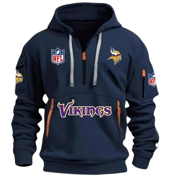 Lightweight Sports Hoodie Half Zipper, Unique Logo Print DNFL13 - Navy