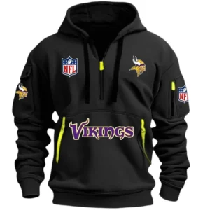 Casual Sports Hoodie Half Zipper, Modern Logo Detail Printing DNFL13 - Black