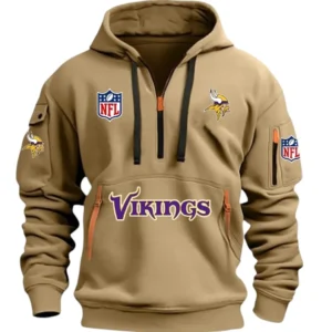 Street-Style Hoodie Half Zipper, Modern Sports Logo DNFL13 - Khaki