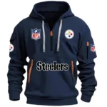 Athletic Half-Zip Hoodie, Team-Style Logo Print Hoodie Gift For Football Fans DNFL13 - Navy