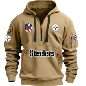 Casual Sports Hoodie Half Zipper, Modern Logo Detail Printing DNFL13 - Khaki
