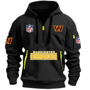 Street-Style Hoodie Half Zipper, Modern Sports Logo DNFL13 - Black