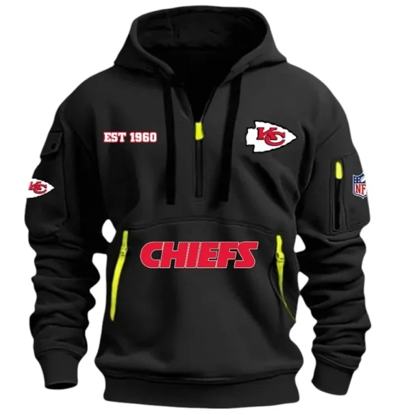 Fan Gift Hoodie Half Zipper, Sports-Inspired Logo Design DNFL13 - Black