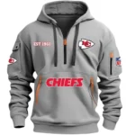 Athletic Half-Zip Hoodie, Team-Style Logo Print Hoodie Gift For Football Fans DNFL13 - Grey