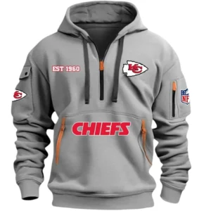 Athletic Half-Zip Hoodie, Team-Style Logo Print Hoodie Gift For Football Fans DNFL13 - Grey
