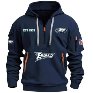 Lightweight Sports Hoodie Half Zipper, Unique Logo Print DNFL13 - Navy