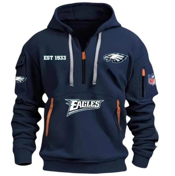 Lightweight Sports Hoodie Half Zipper, Unique Logo Print DNFL13 - Navy
