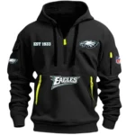 Casual Sports Hoodie Half Zipper, Modern Logo Detail Printing DNFL13 - Black