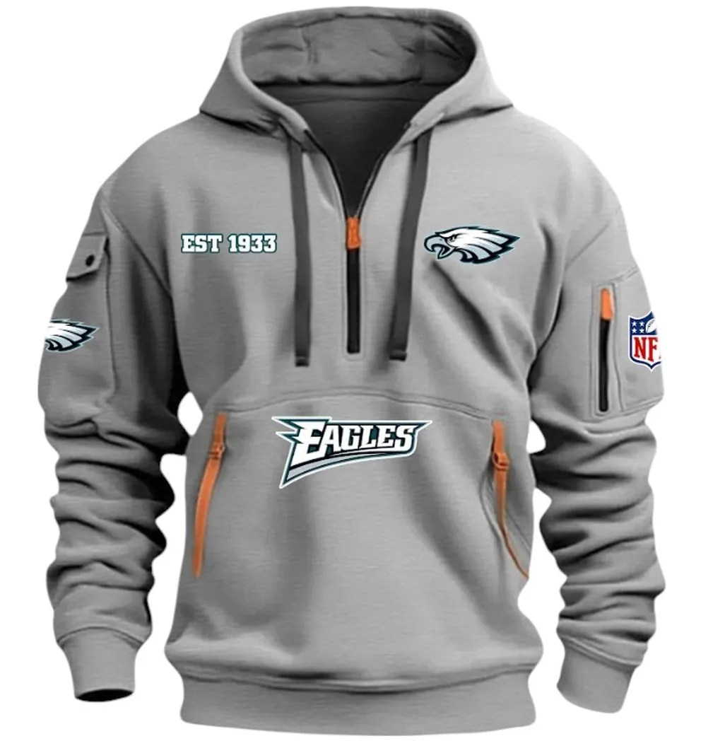 Urban Streetwear Hoodie, Half-Zip with Exclusive Logo DNFL13 - Grey