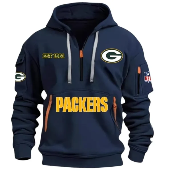 Athletic Half-Zip Hoodie, Team-Style Logo Print Hoodie Gift For Football Fans DNFL13 - Navy
