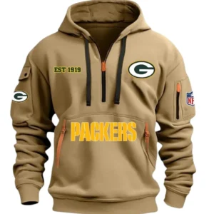 Casual Sports Hoodie Half Zipper, Modern Logo Detail Printing DNFL13 - Khaki