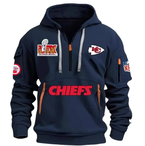 Urban Streetwear Hoodie, Half-Zip with Exclusive Logo DNFL13 - Navy
