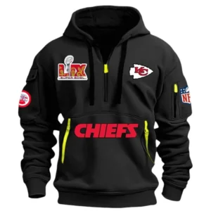 Street-Style Hoodie Half Zipper, Modern Sports Logo DNFL13 - Black