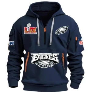 Everyday Hoodie Half Zipper, Athletic-Inspired Logo DNFL13 - Navy