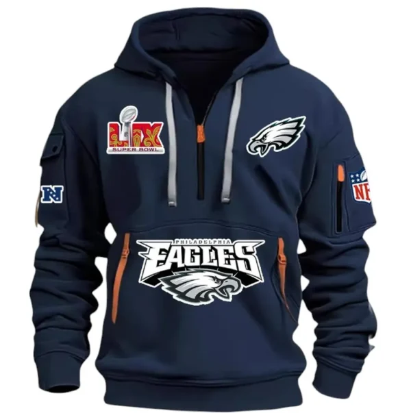 Everyday Hoodie Half Zipper, Athletic-Inspired Logo DNFL13 - Navy