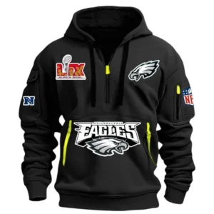 Fan Gift Hoodie Half Zipper, Sports-Inspired Logo Design DNFL13 - Black