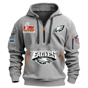 Athletic Half-Zip Hoodie, Team-Style Logo Print Hoodie Gift For Football Fans DNFL13 - Grey