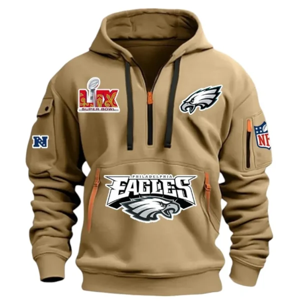 Outdoor Half-Zip Hoodie, Team Spirit Logo Design DNFL13 - Khaki