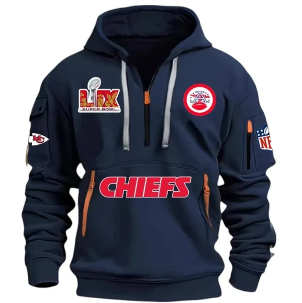 Lightweight Sports Hoodie Half Zipper, Unique Logo Print DNFL13 - Navy