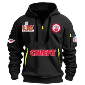 Casual Sports Hoodie Half Zipper, Modern Logo Detail Printing DNFL13 - Black