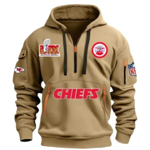 Street-Style Hoodie Half Zipper, Modern Sports Logo DNFL13 - Khaki