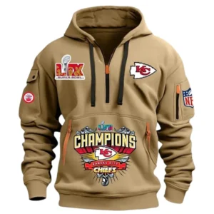 Casual Sports Hoodie Half Zipper, Modern Logo Detail Printing DNFL13 - Khaki