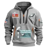 Everyday Hoodie Half Zipper, Athletic-Inspired Logo DNFL13 - Grey