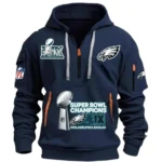 Athletic Half-Zip Hoodie, Team-Style Logo Print Hoodie Gift For Football Fans DNFL13 - Navy