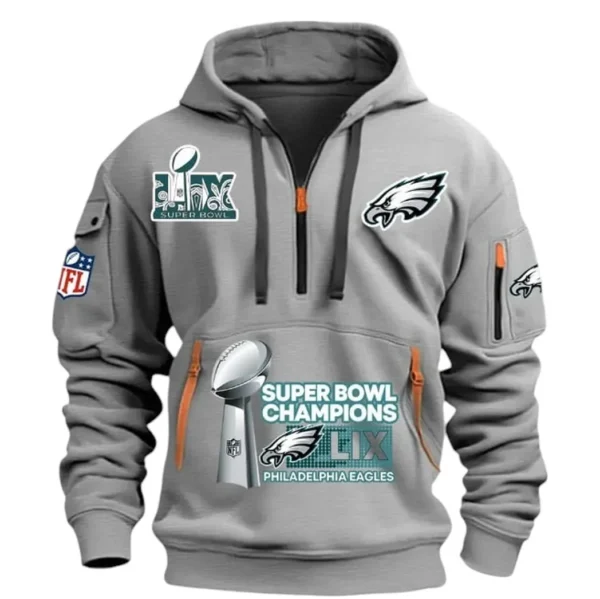 Lightweight Sports Hoodie Half Zipper, Unique Logo Print DNFL13 - Grey