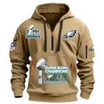 Casual Sports Hoodie Half Zipper, Modern Logo Detail Printing DNFL13 - Khaki