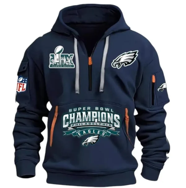 Urban Streetwear Hoodie, Half-Zip with Exclusive Logo DNFL13 - Navy