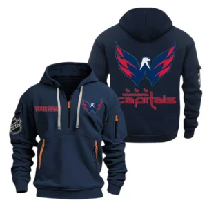 Street-Style Hoodie Half Zipper, Modern Sports Logo DNHL10 - Navy