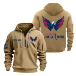 Fan Gift Hoodie Half Zipper, Sports-Inspired Logo Design DNHL10 - Khaki