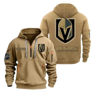 Fan Gift Hoodie Half Zipper, Sports-Inspired Logo Design DNHL10 - Khaki