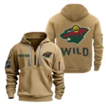 Casual Sports Hoodie Half Zipper, Modern Logo Detail Printing DNHL10 - Khaki