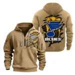 Fan Gift Hoodie Half Zipper, Sports-Inspired Logo Design DNHL10 - Khaki