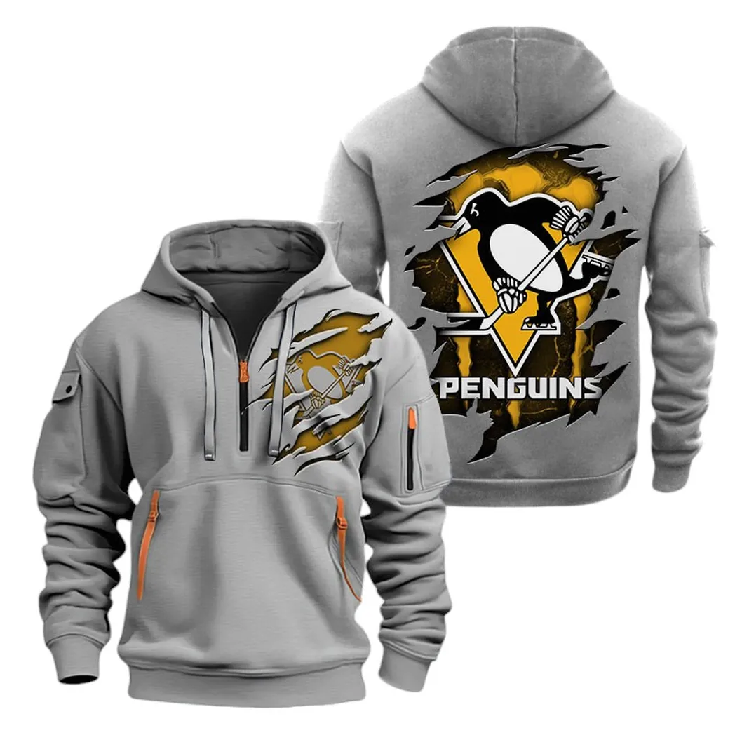 Urban Streetwear Hoodie, Half-Zip with Exclusive Logo DNHL10 - Grey