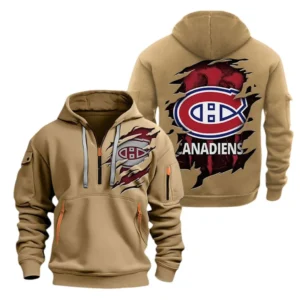 Casual Sports Hoodie Half Zipper, Modern Logo Detail Printing DNHL10 - Khaki