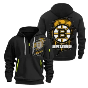 Everyday Hoodie Half Zipper, Athletic-Inspired Logo DNHL10 - Black