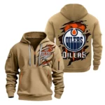 Casual Sports Hoodie Half Zipper, Modern Logo Detail Printing DNHL10 - Khaki