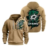 Fan Gift Hoodie Half Zipper, Sports-Inspired Logo Design DNHL10 - Khaki