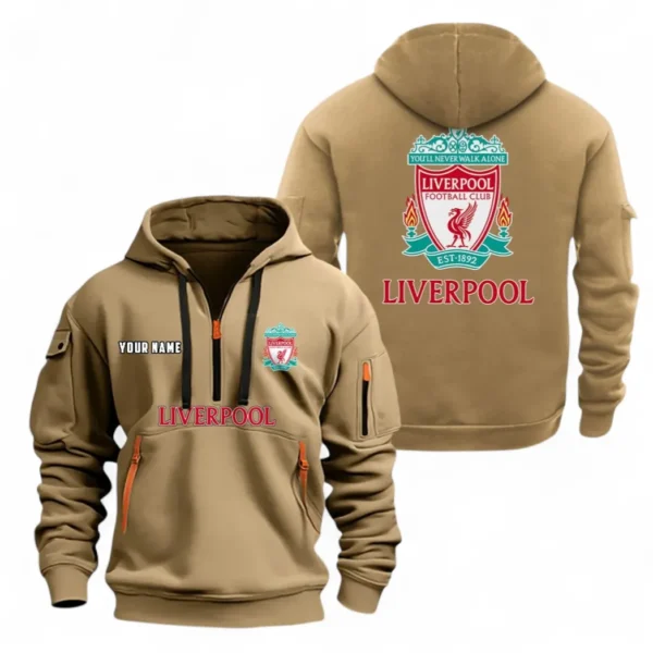 Outdoor Half-Zip Hoodie, Team Spirit Logo Design EPL104 - Khaki