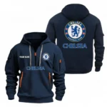 Street-Style Hoodie Half Zipper, Modern Sports Logo EPL104 - Navy