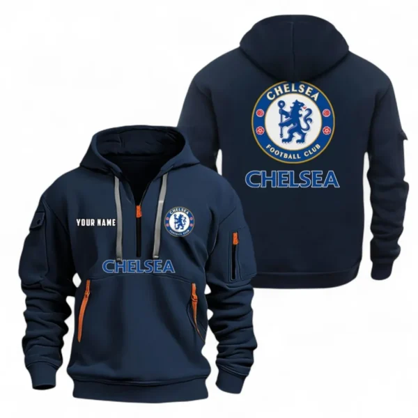 Street-Style Hoodie Half Zipper, Modern Sports Logo EPL104 - Navy