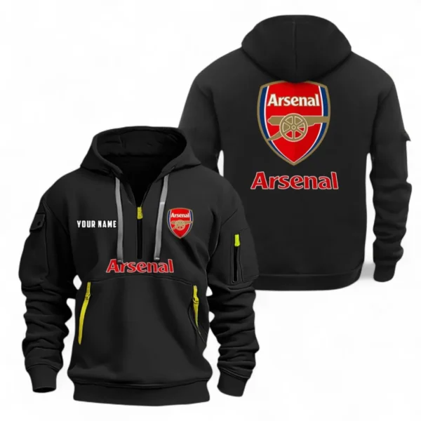 Athletic Half-Zip Hoodie, Team-Style Logo Print Hoodie Gift For Football Fans EPL104 - Black