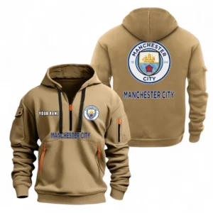 Street-Style Hoodie Half Zipper, Modern Sports Logo EPL104 - Khaki