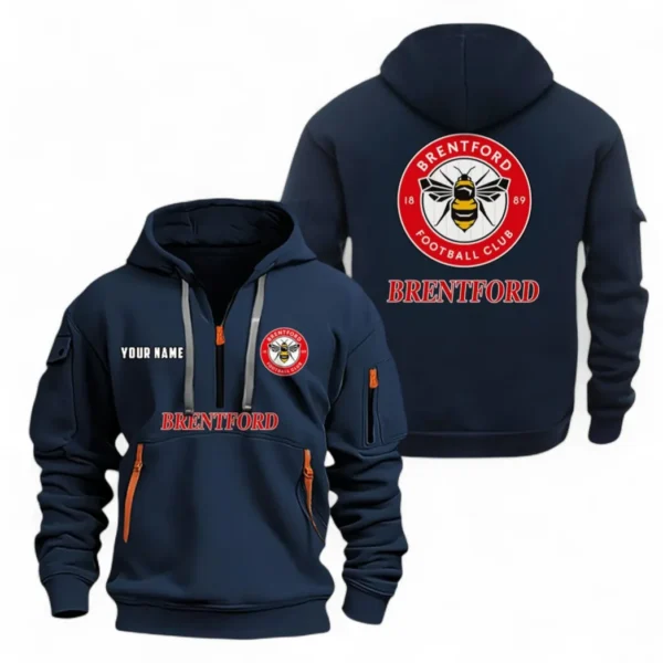 Casual Sports Hoodie Half Zipper, Modern Logo Detail Printing EPL104 - Navy